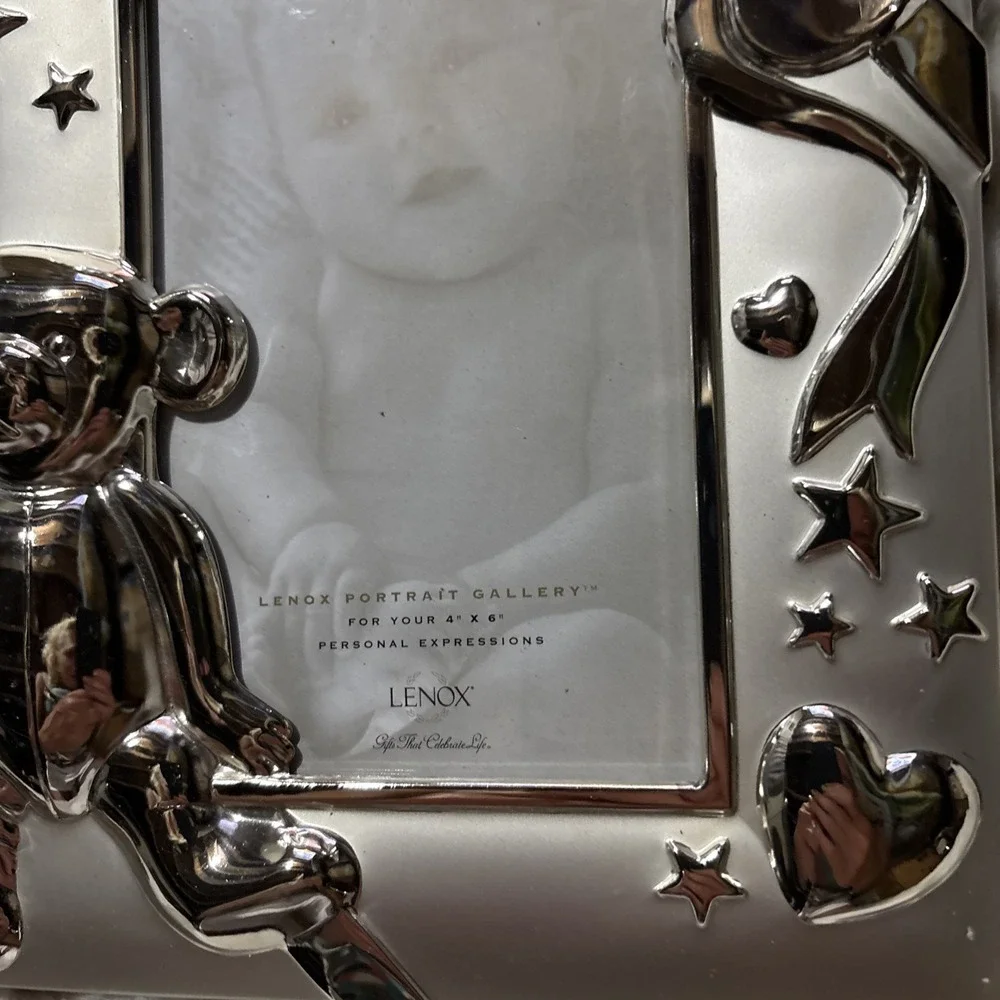 LENOX SMITHSONIAN Silver Plated Kirk Stieff Teddy Bear Picture Frame 4 X 6